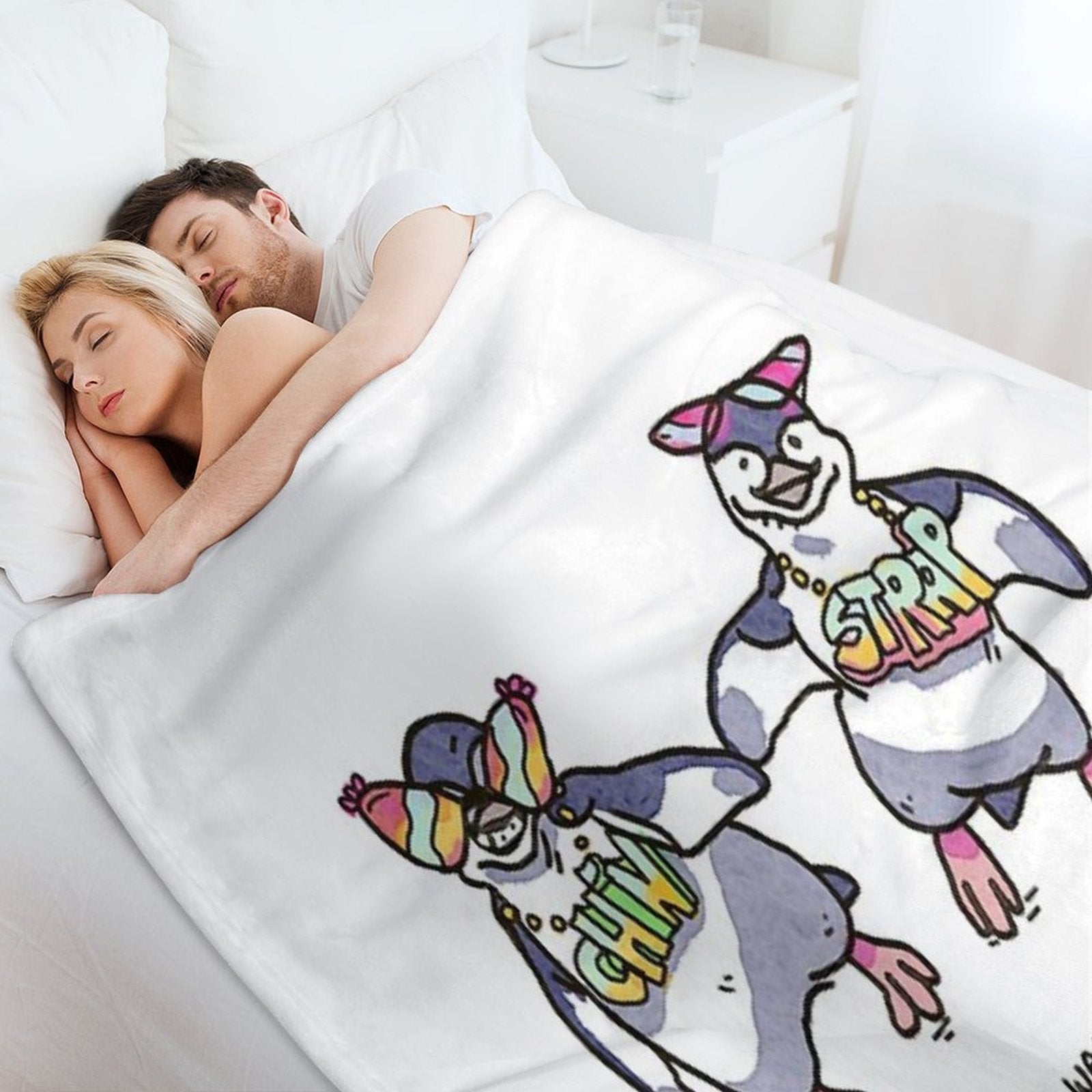 Chin N Strap Penguin Waddles Machine-washable Throw Blanket
