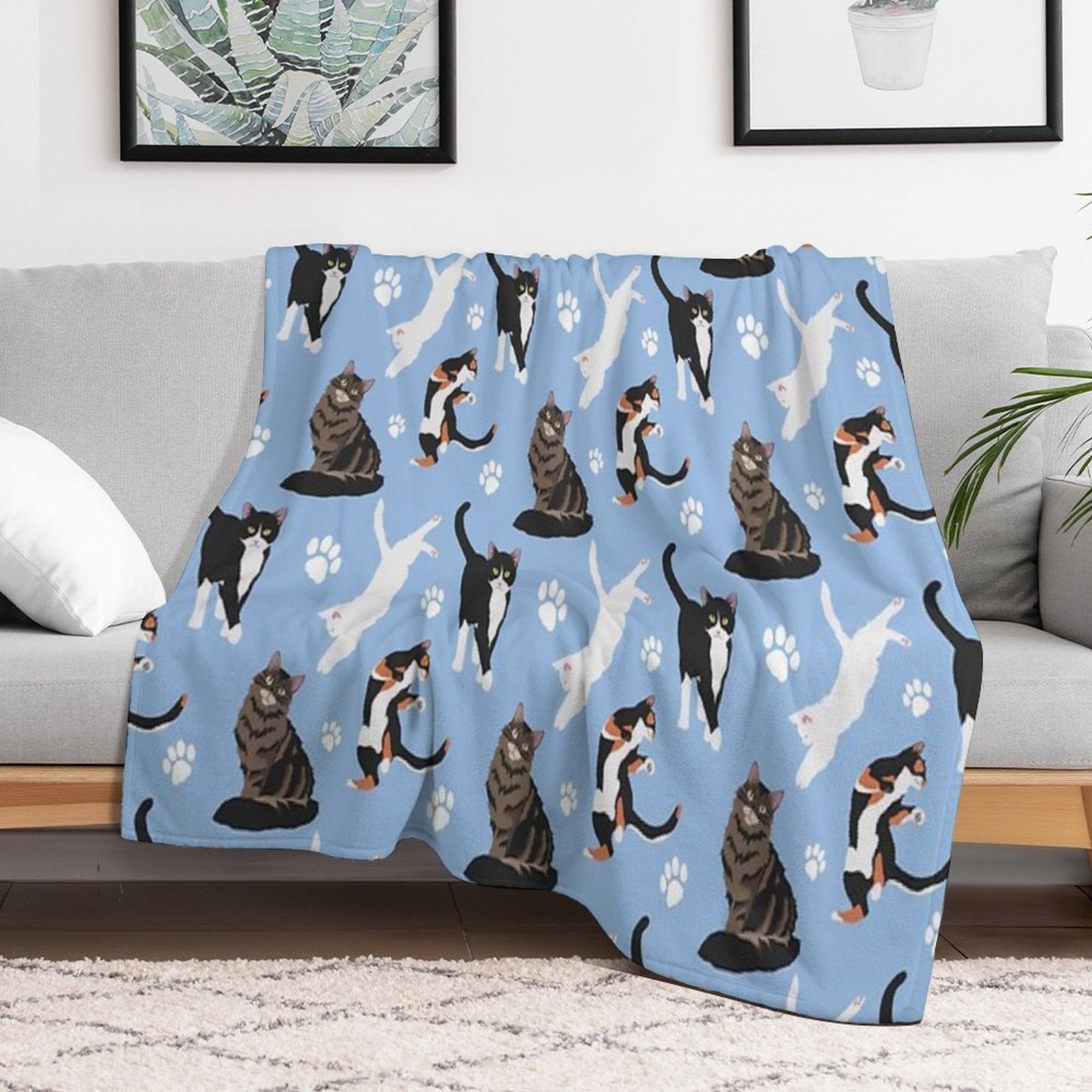 Cat Pattern Easy Care Throw Blanket