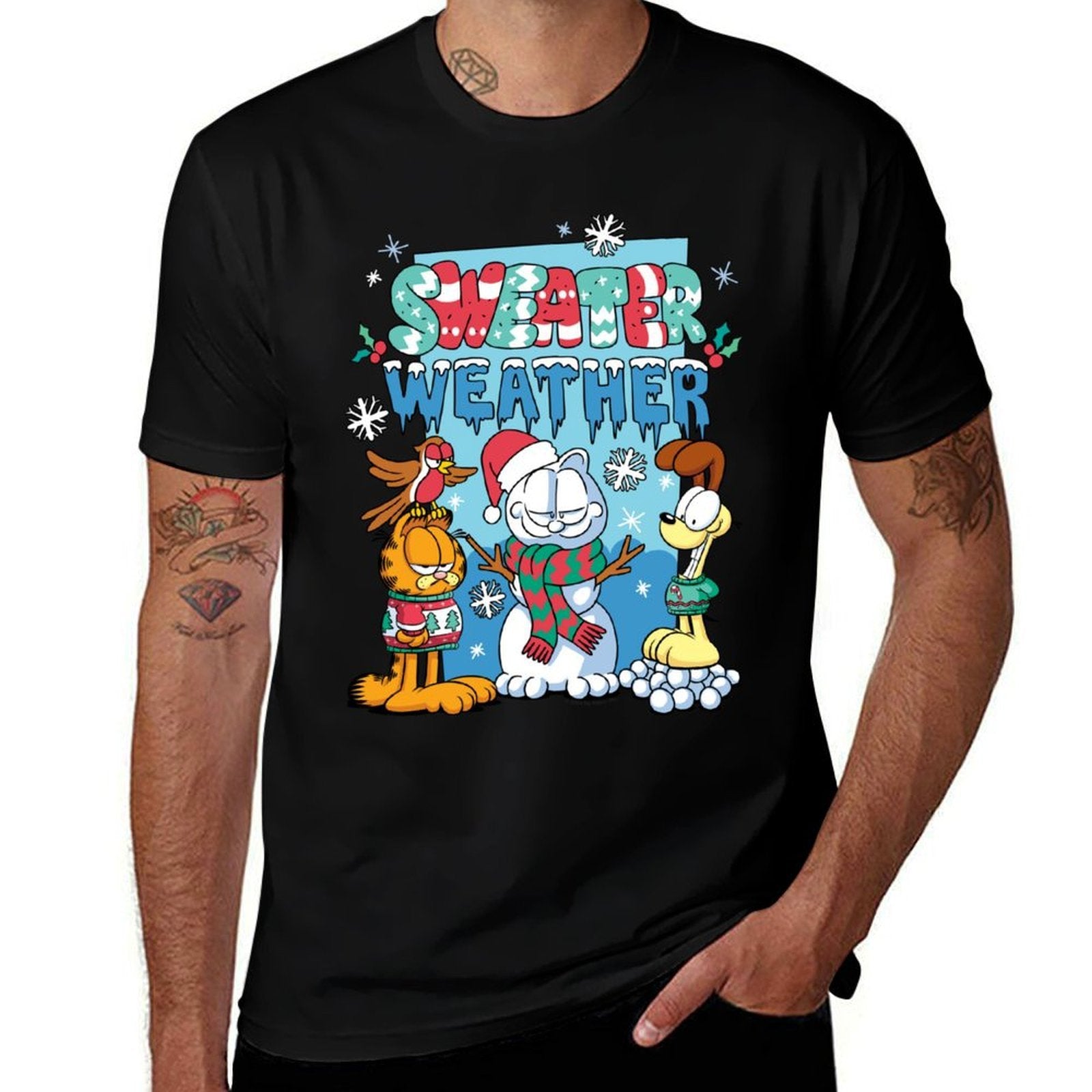 Garfield And Odie Christmas Sweater Weather  Tagless Design T-Shirt