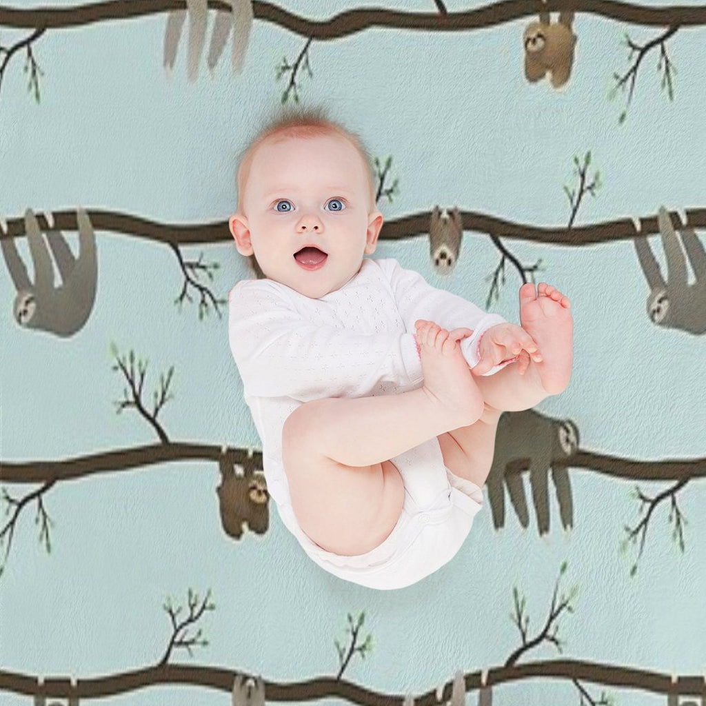 Sloths (blue) Shrink-resistant Throw Blanket