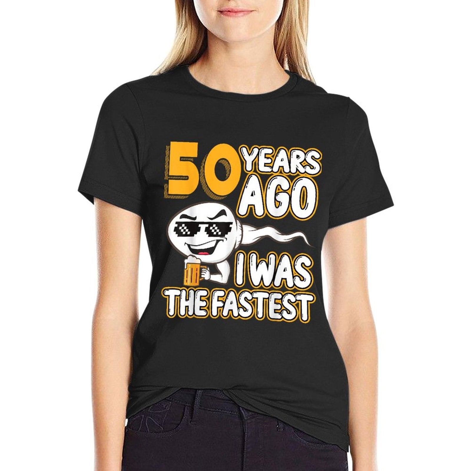 Mens 50th Birthday Gag Sperm 50 Years Ago I Was The Fastest Funny  Graphic-printed T-Shirt