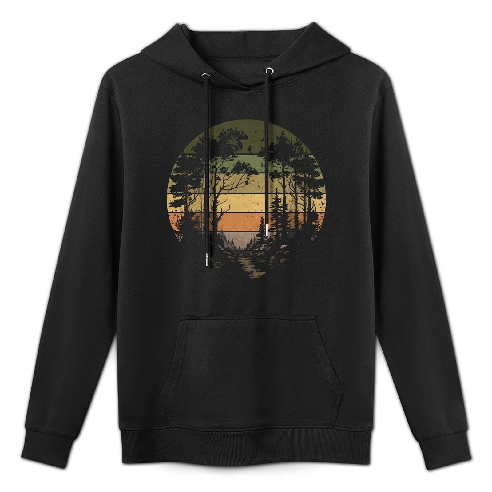 Trees Wildlife Nature Vintage Retro Forest Man Woman Girl Medium-Weight Fabric Hoodie