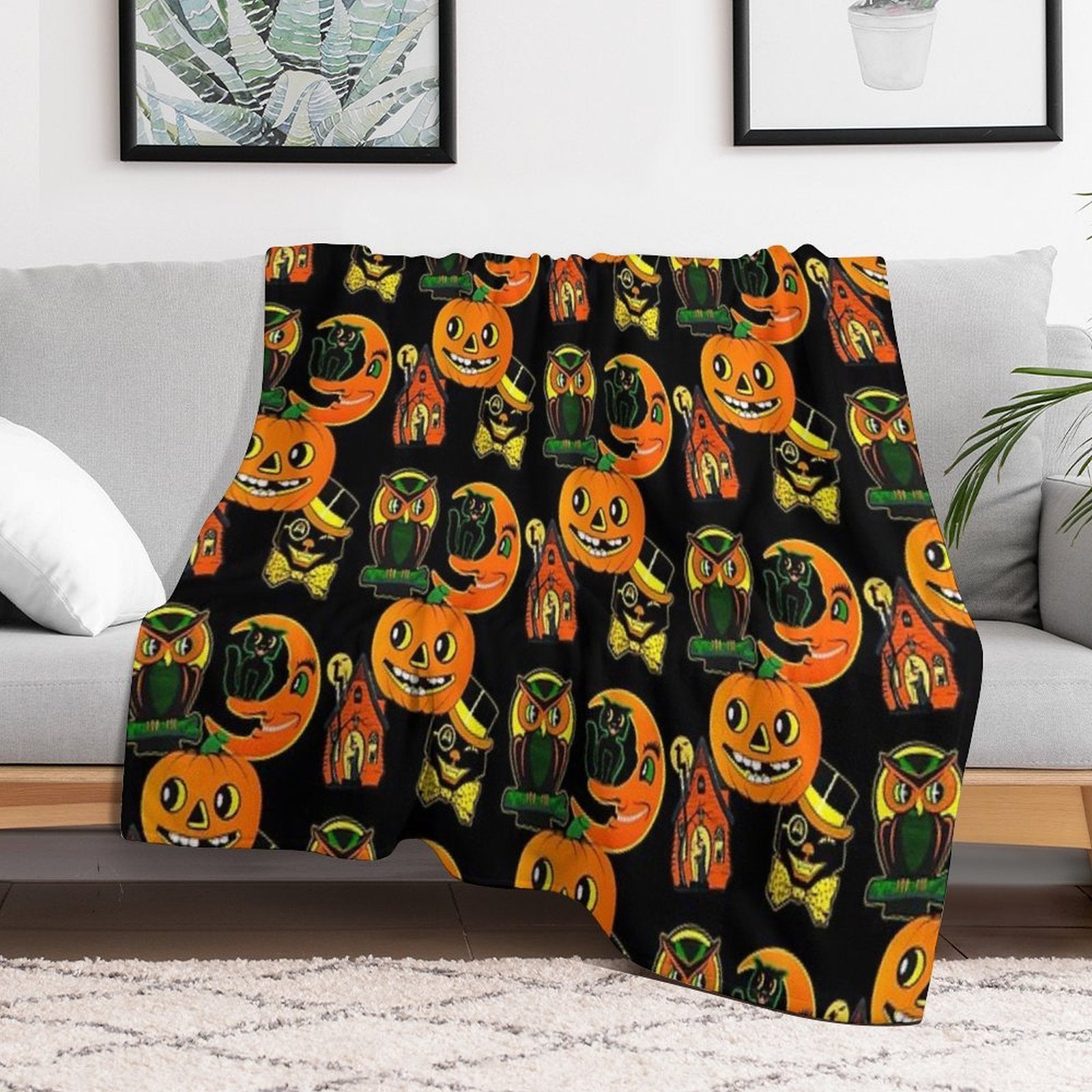 Vintage Halloween Decorations Multi-functional Throw Blanket