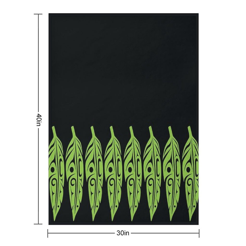 Feathers - Lime Green on Black Shrink-resistant Throw Blanket