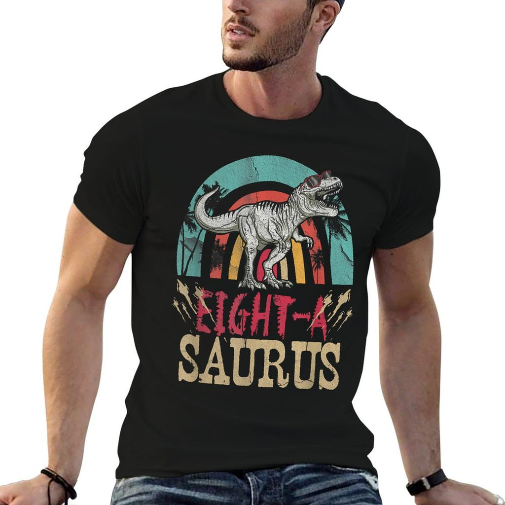 Kid 8 Year Old Dinosaur Birthday 8th T Rex Dino Eight Saurus  High-quality Stitching T-Shirt