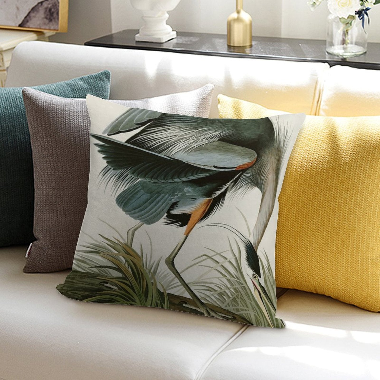 Great Blue Heron - John James Audubon's Birds of America Print Art Print Soft Multiple Sizes Throw Pillow