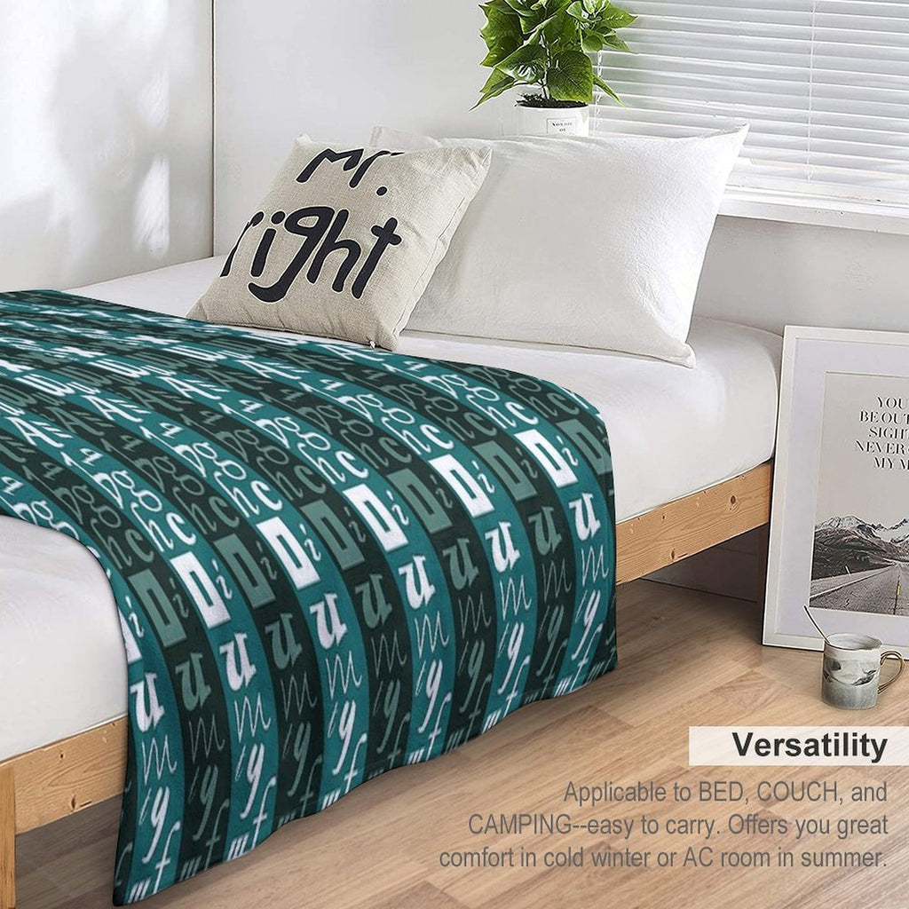 Abstract Green And White Letter Pattern Eco-conscious Throw Blanket