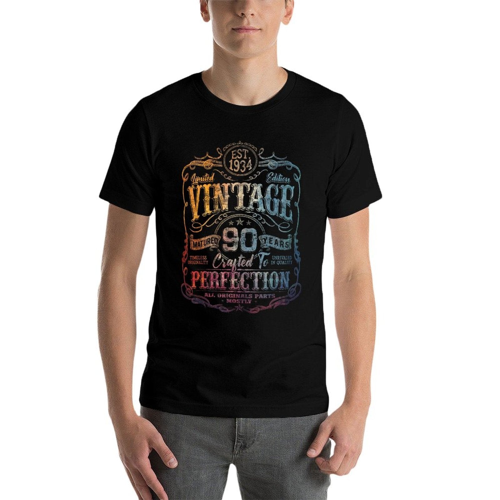 Vintage 1934 Limited Edition 90 Year Old 90th Birthday  Oversized Silhouette T-Shirt