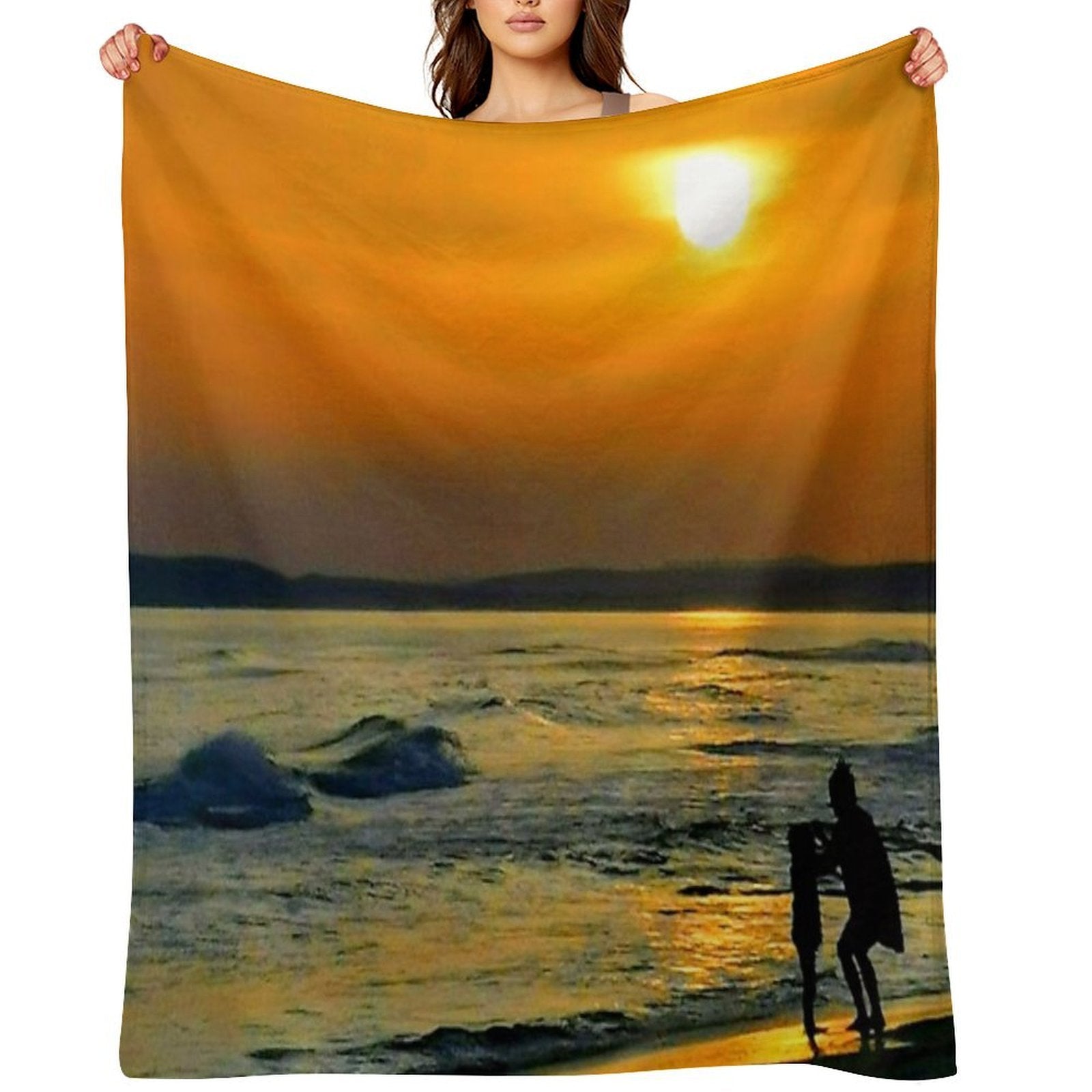 Sunset And Shadow Play on The Beach Velvety-soft Throw Blanket
