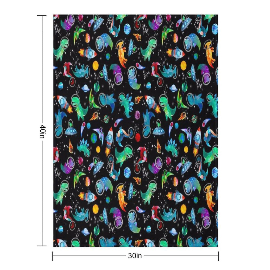 Watercolor Space Dinosaurs Galaxy Pattern Compact Throw Blanket