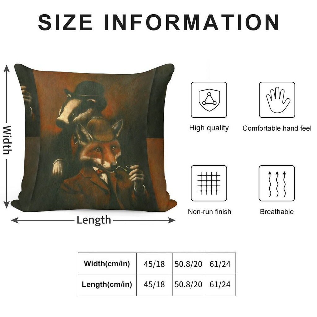 Fox And Badger Holmes And Watson Soft Hidden Zipper Throw Pillow