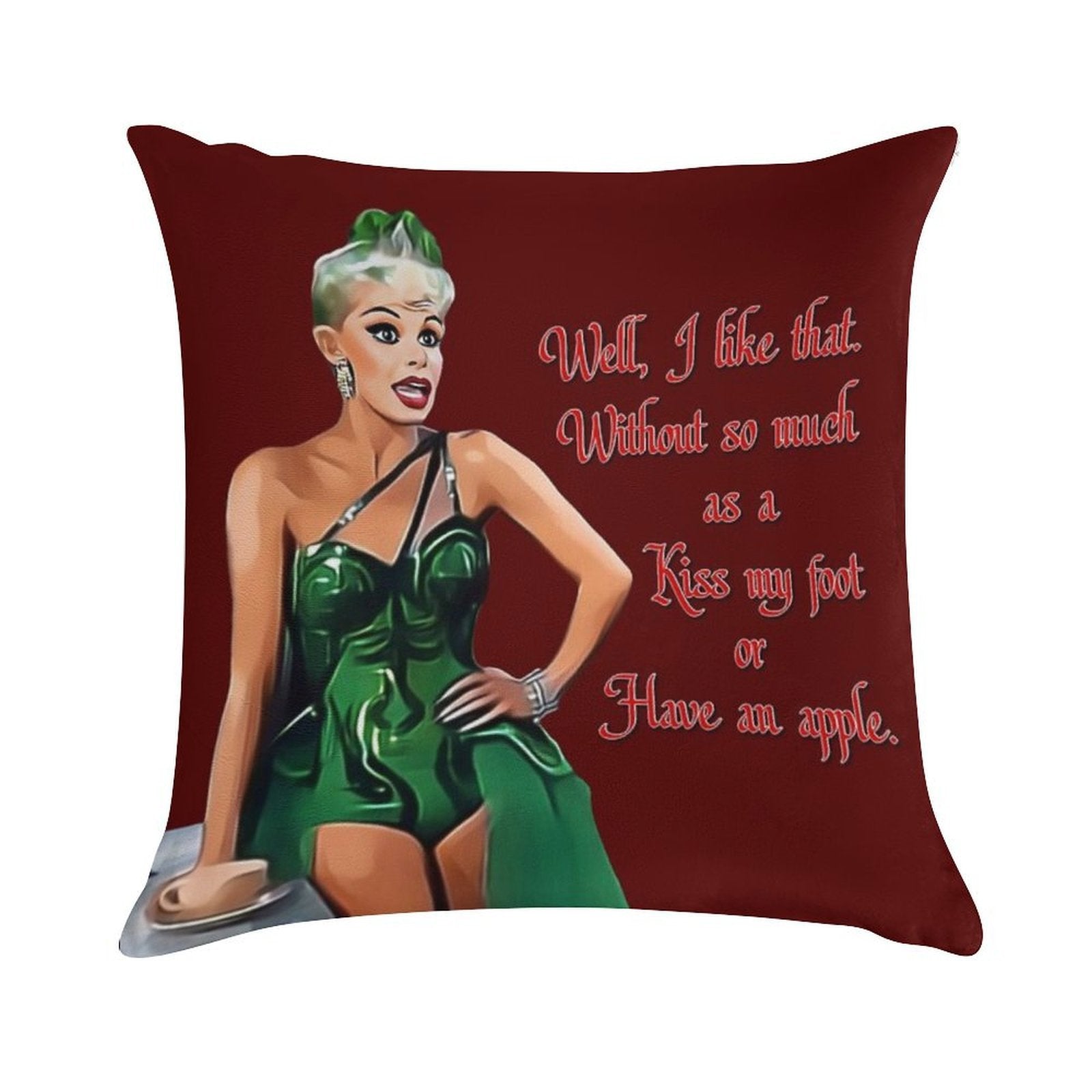 White Christmas - Kiss My Foot Or Have An Apple - Red Soft Shrink-Resistant Throw Pillow