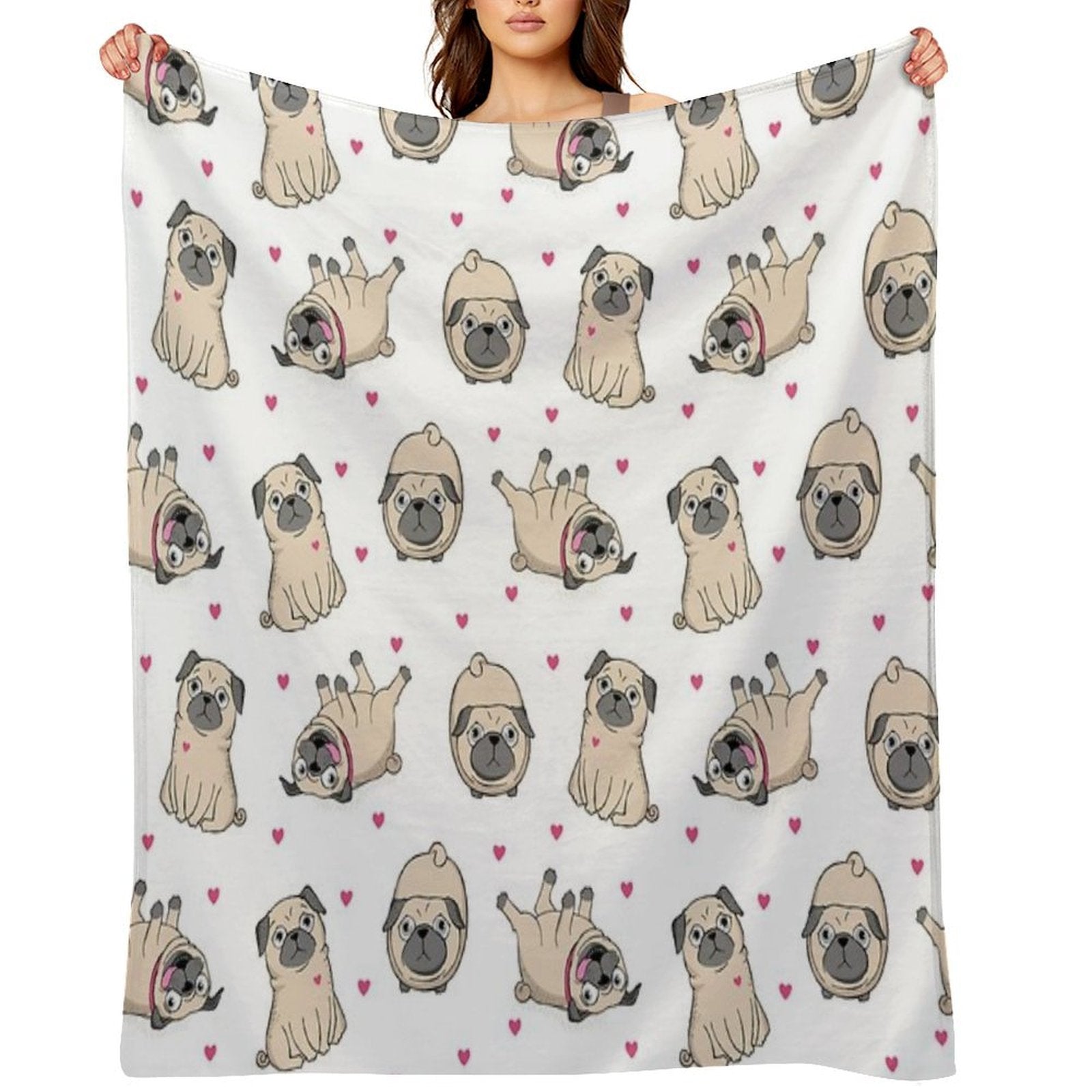 Seamless Pattern with Cute Pugs Eco-conscious Throw Blanket