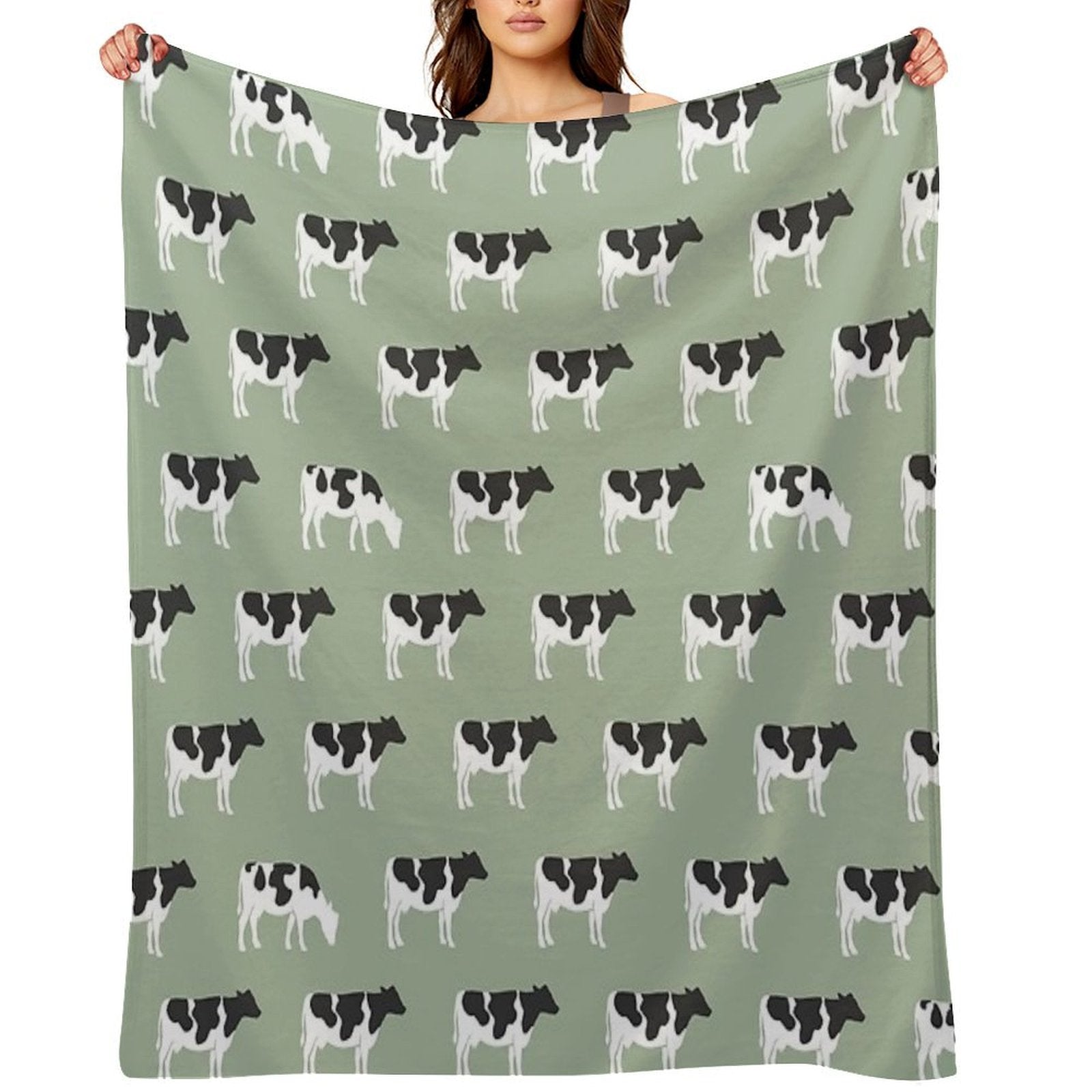 Cows - Farm - Dairy Cows on Sage Velvety-soft Throw Blanket
