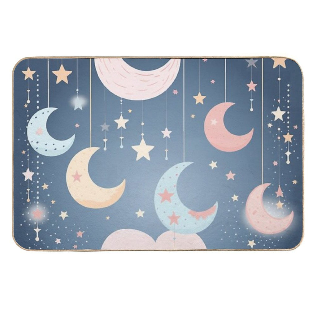 Whimsical Stars And Moon Pattern in Soft Pastel Colors  Absorbent Bath Mat