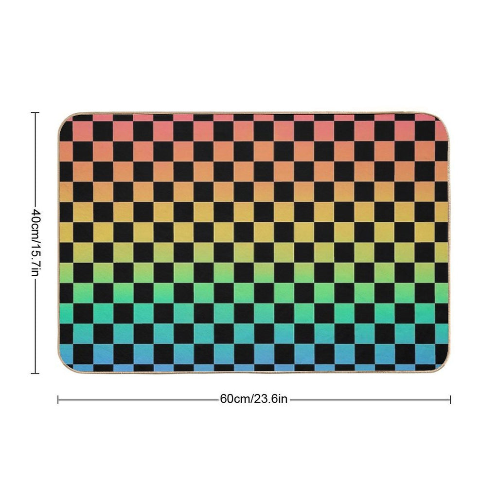 Rainbow And Black Checkerboard  Long-Lasting Bath Mat