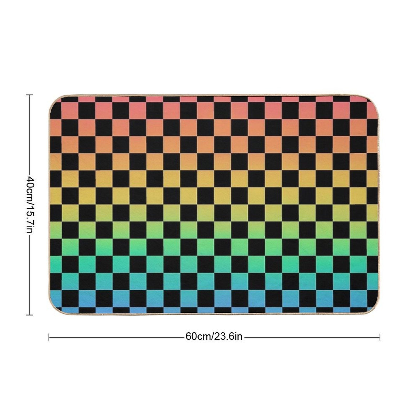 Rainbow And Black Checkerboard  Long-Lasting Bath Mat