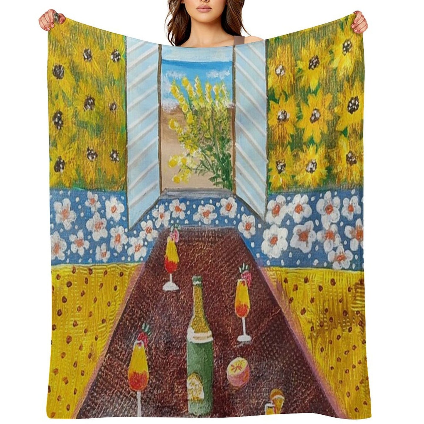 Mimosas And A Sea View Machine-washable Throw Blanket