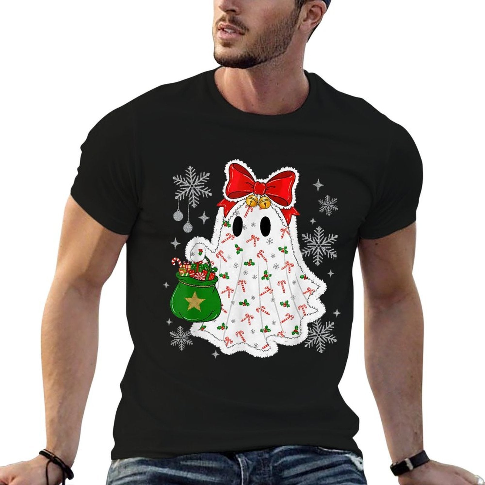 Ghost Christmas Santa Spooky Christmas  Tagless Design T-Shirt