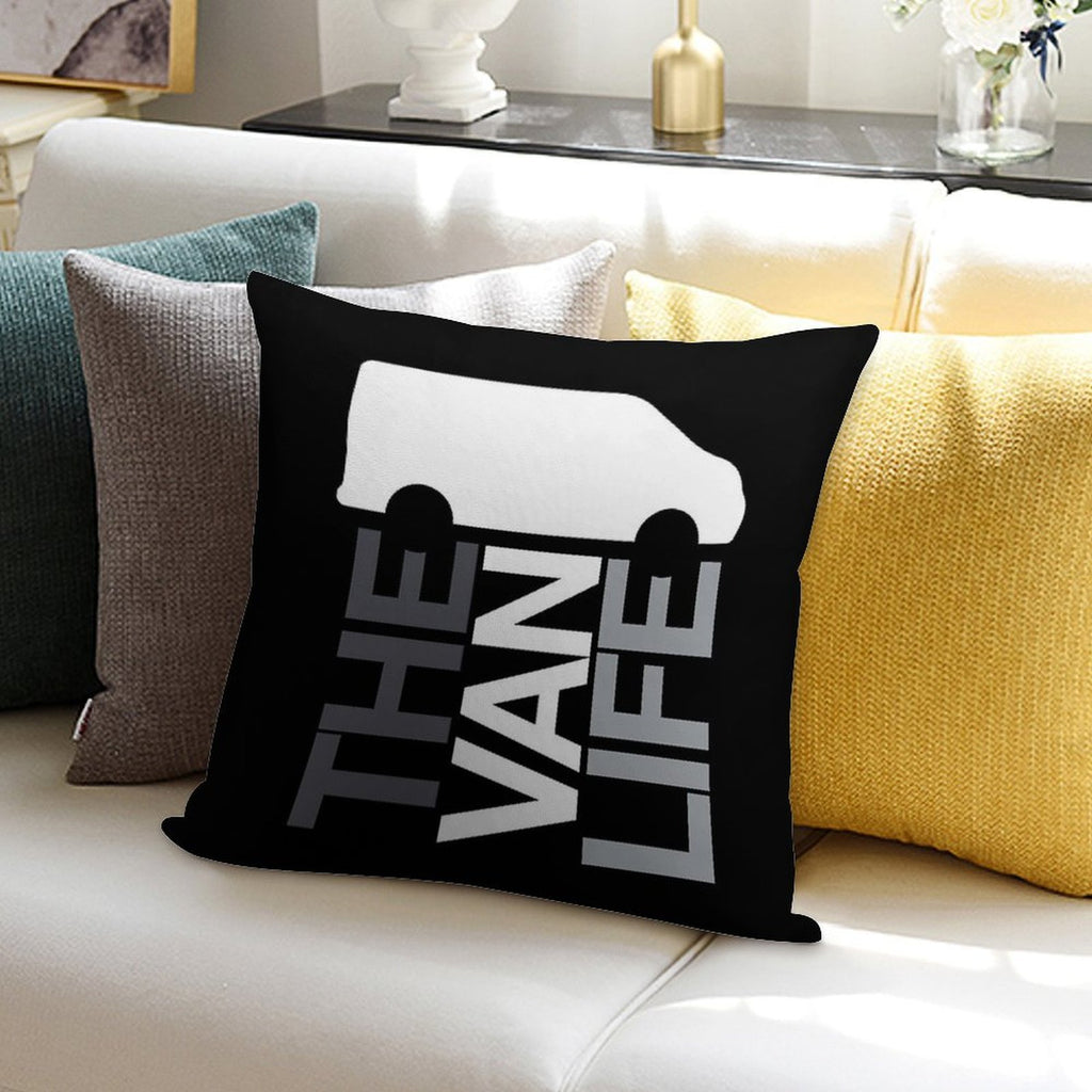 The Van Life Logo  Greyscale Soft Shrink-Resistant Throw Pillow