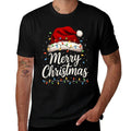 Merry Christmas Lights Red Santa Hat Xmas Family Men Women  Cotton T-Shirt