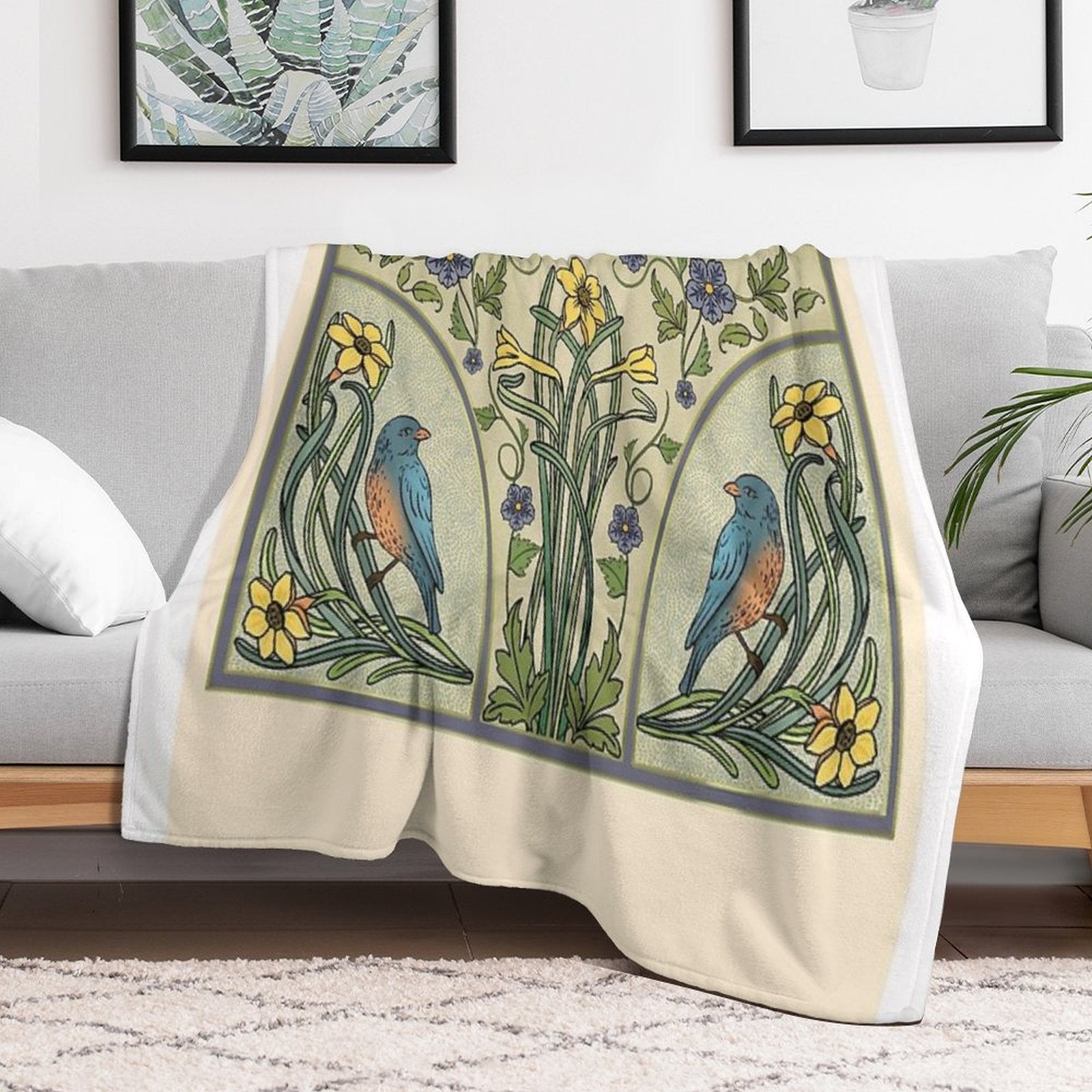 Bluebirds And Spring Blossoms Inspired By Art Nouveau Comfort Throw Blanket