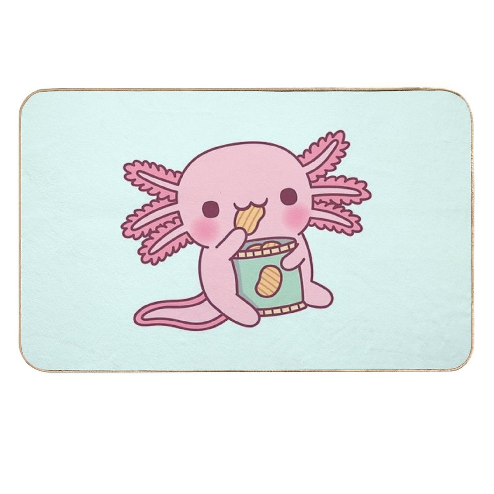 Cute Axolotl Eating Potato Chips  Odorless Bath Mat