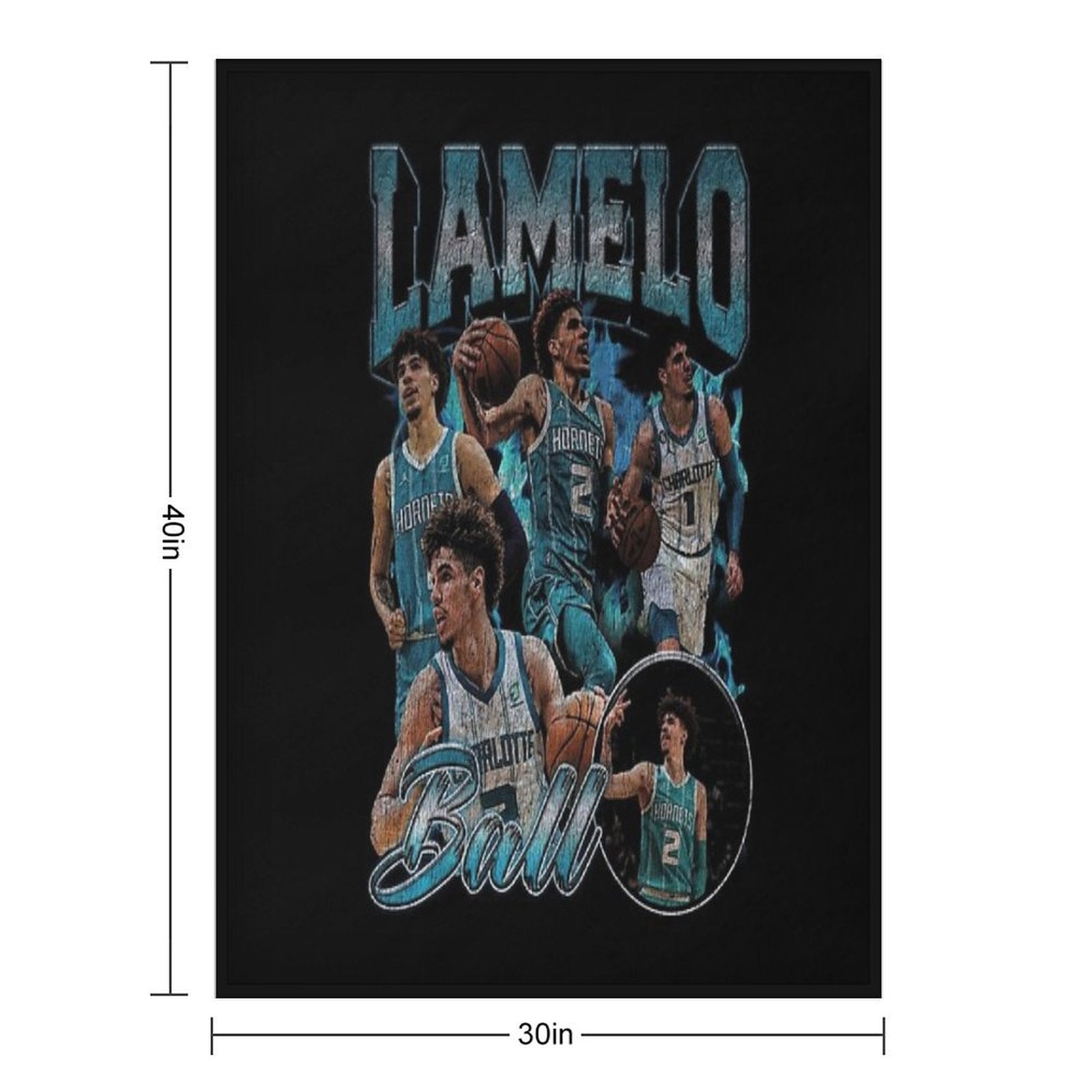 Lamelo Ball Charlotte Hornets Vintage Sustainable Throw Blanket