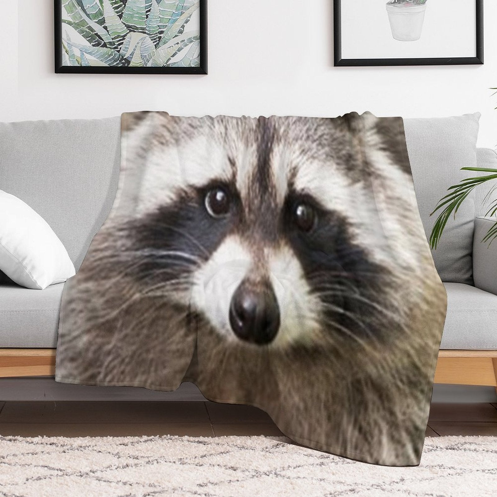 Raccoon Face Plush Throw Blanket