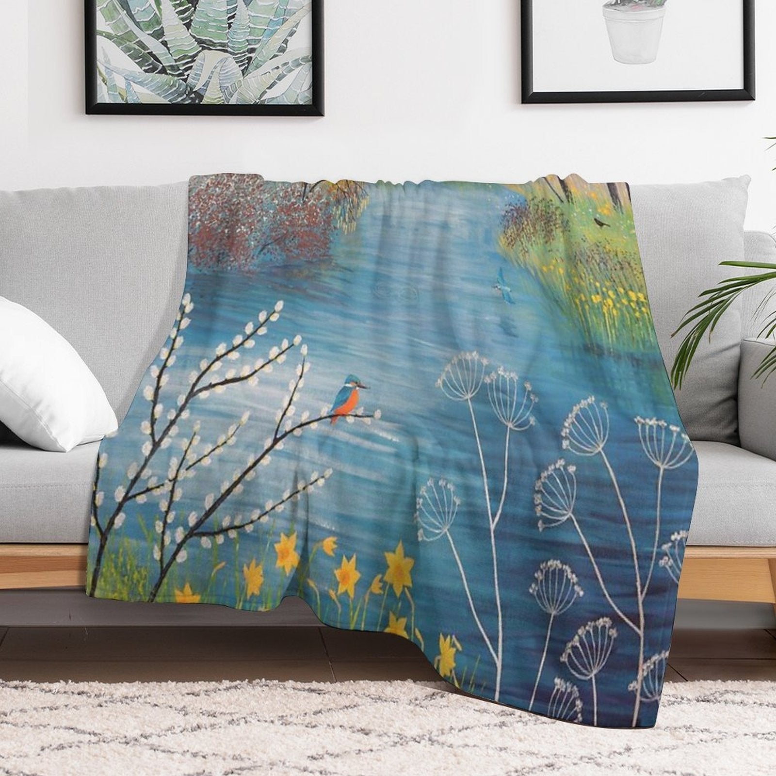 Spring at Kingfisher Pool Wrinkle-free Throw Blanket