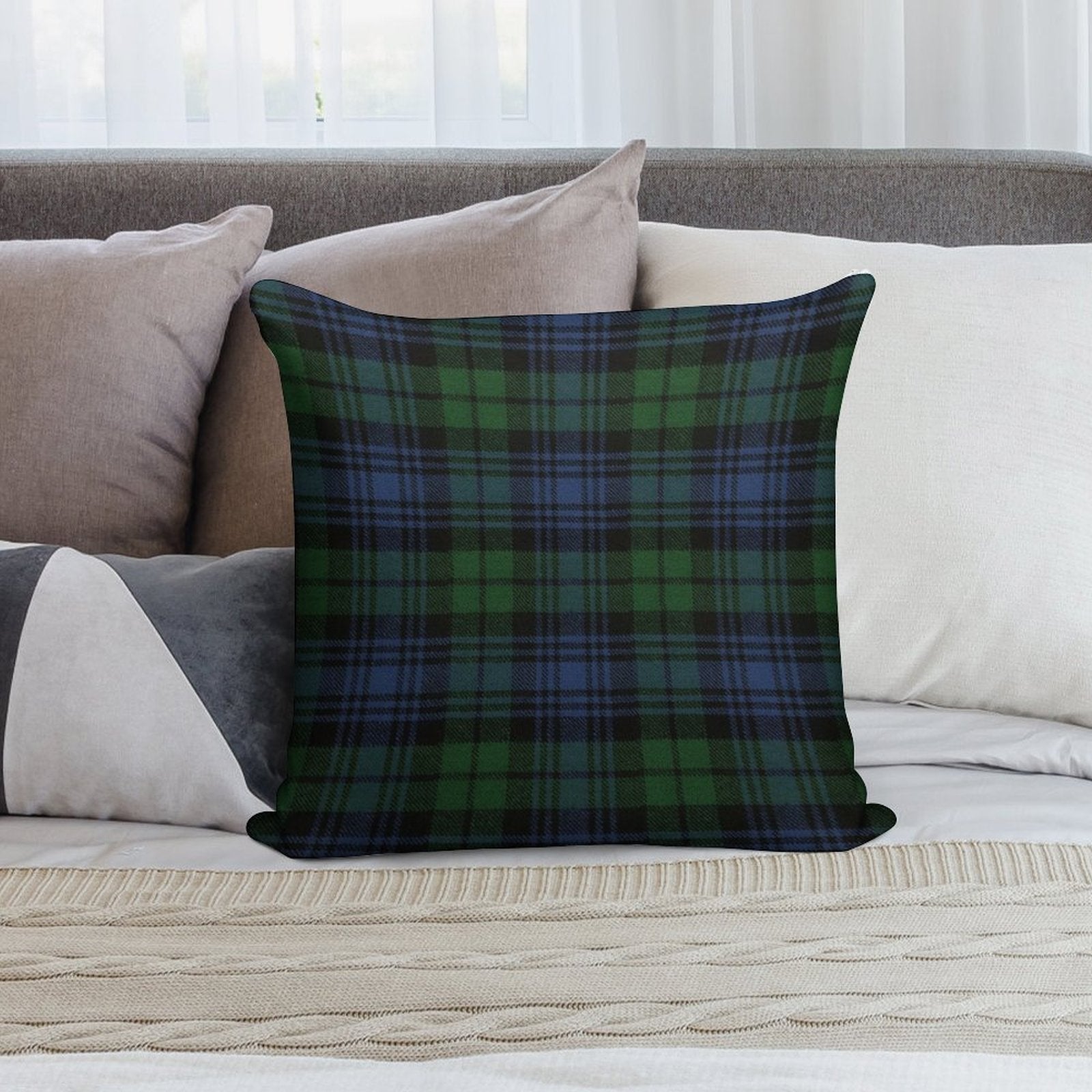 Black Watch Ancient  Original Scottish Tartan Soft High-Density Material Throw Pillow