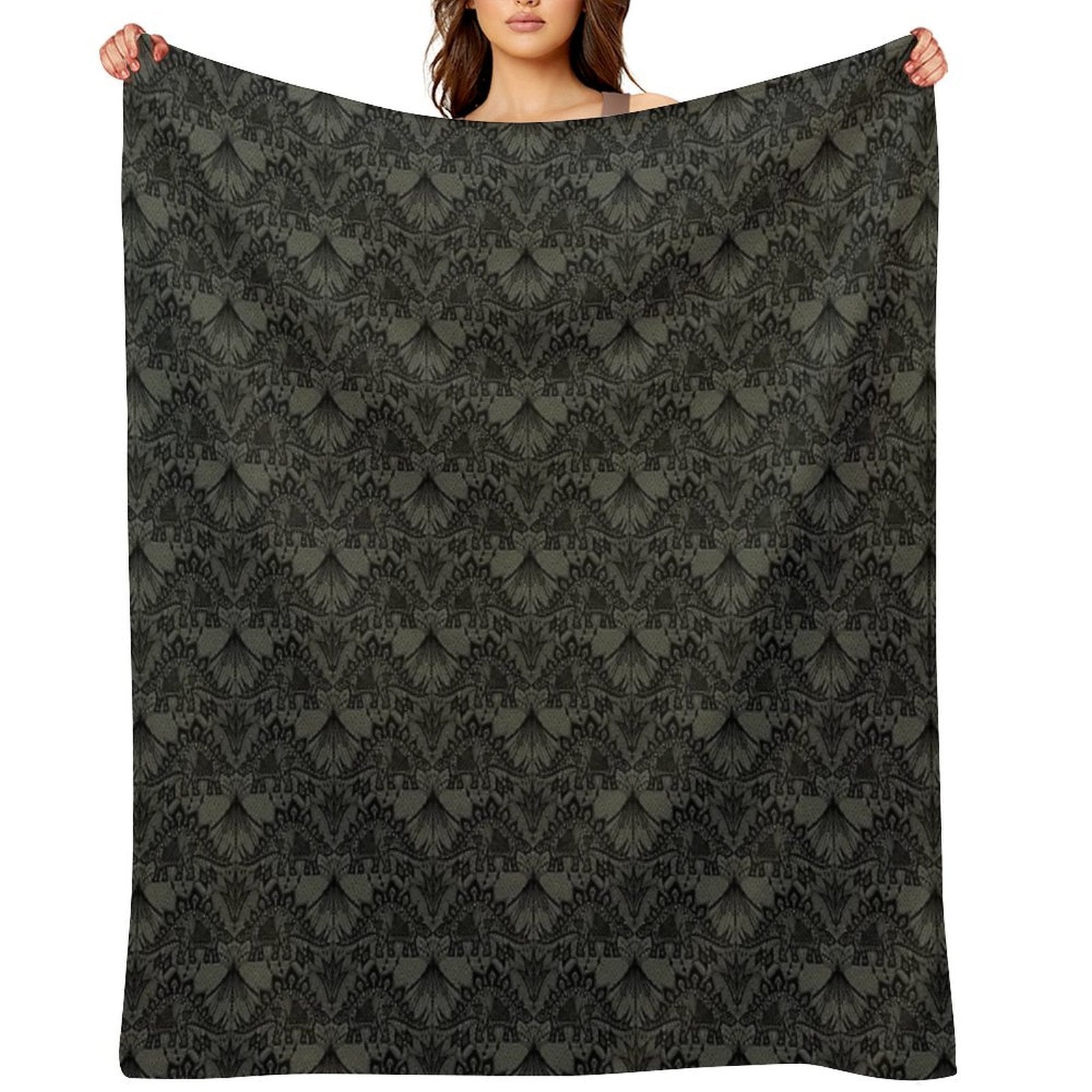 Stegosaurus Lace - Black  Grey Lightweight Throw Blanket