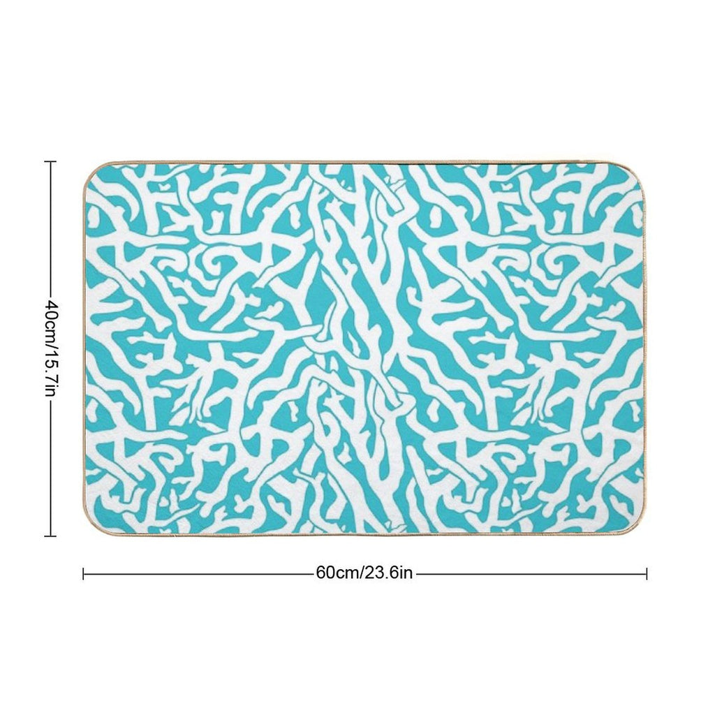 Coral Reef Pattern White Aqua Blue Beach  Anti-Trip Bath Mat