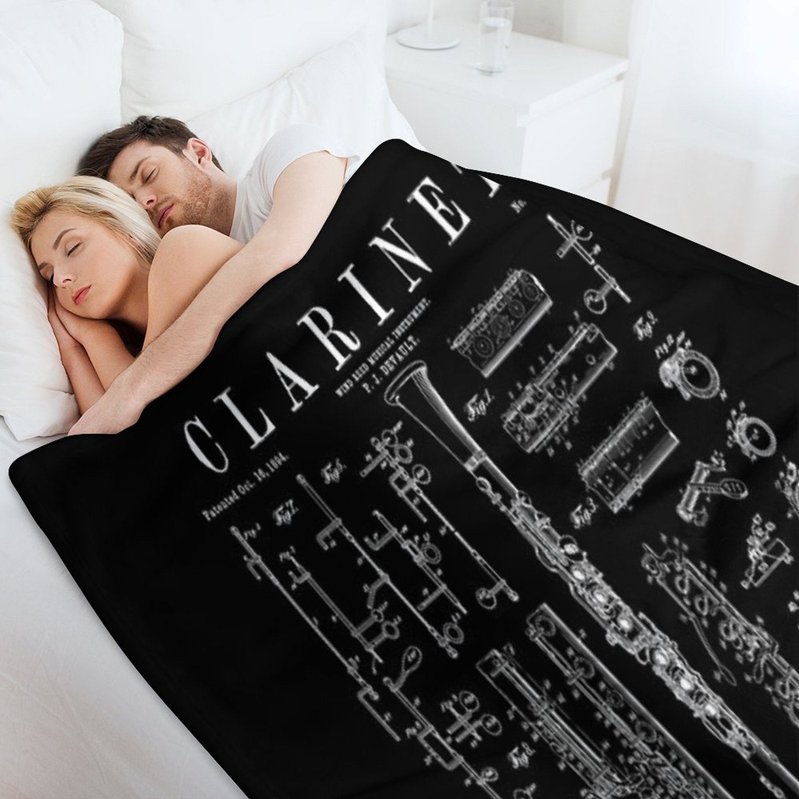 Clarinet Vintage Patent Clarinetist Drawing Print Eco-conscious Throw Blanket
