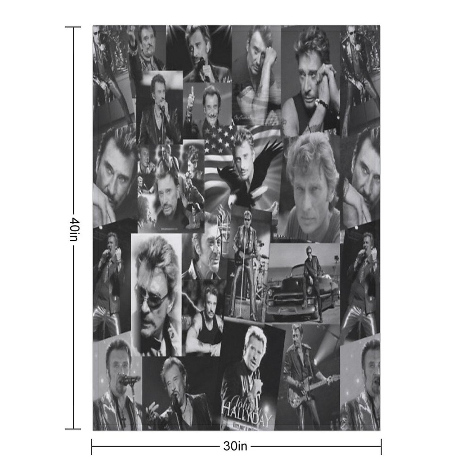 Johnny Hallyday French Singer Assorted Black And White Vintage Collage Premium Throw Blanket