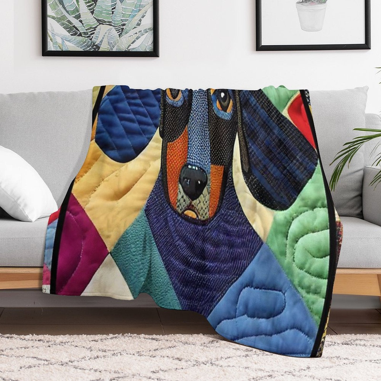 Dachsund Patchwork Quilt Durable Throw Blanket