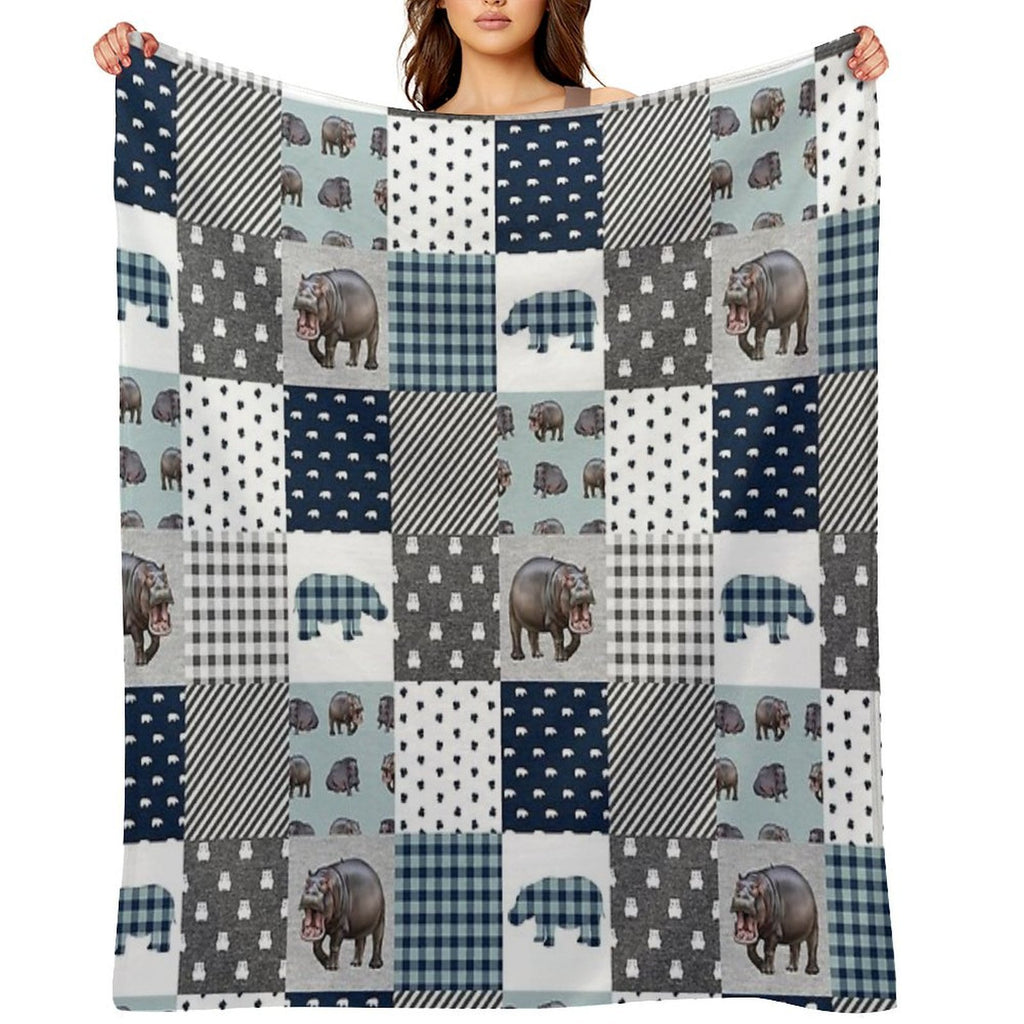 Hippo Animal Plaid Durable Throw Blanket