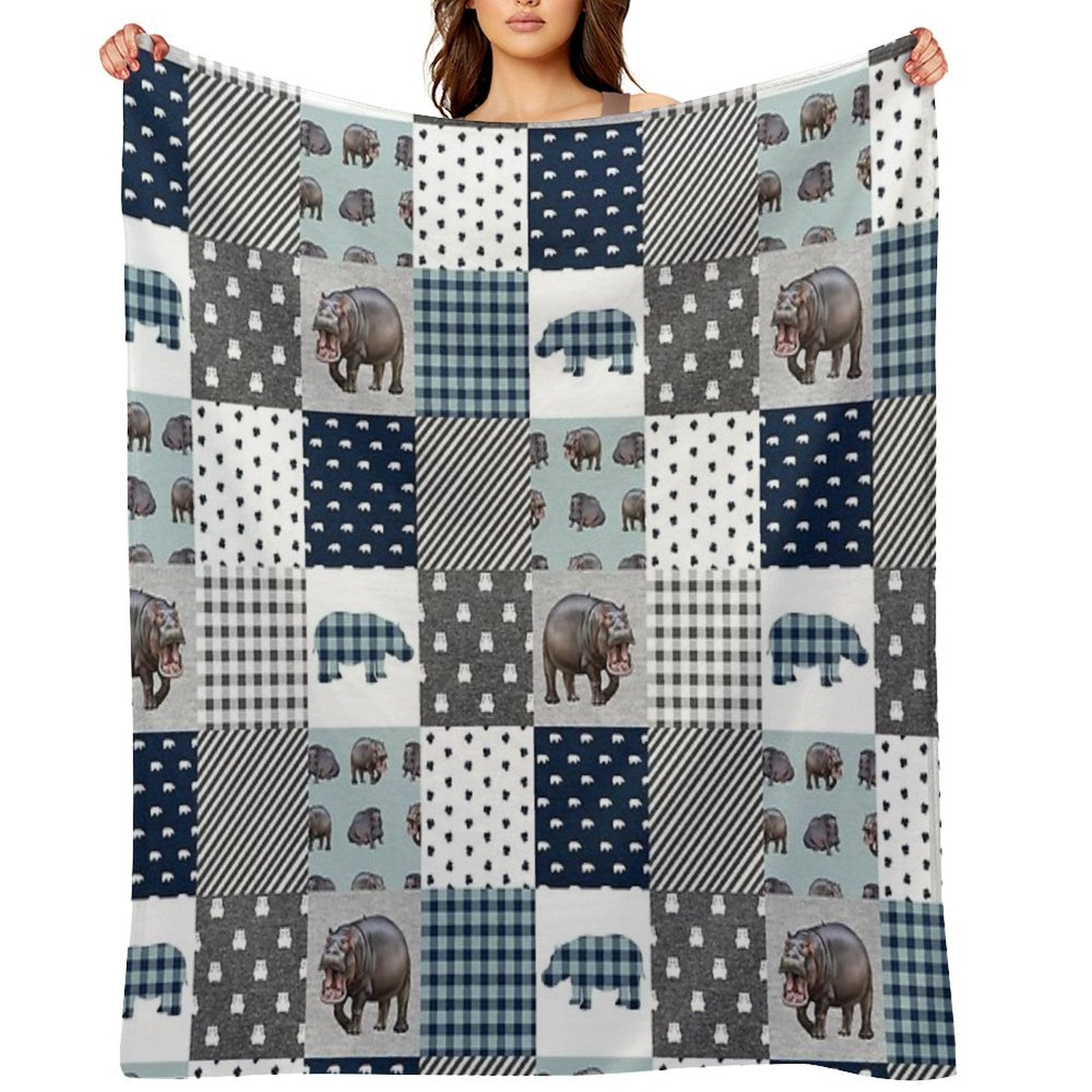 Hippo Animal Plaid Durable Throw Blanket
