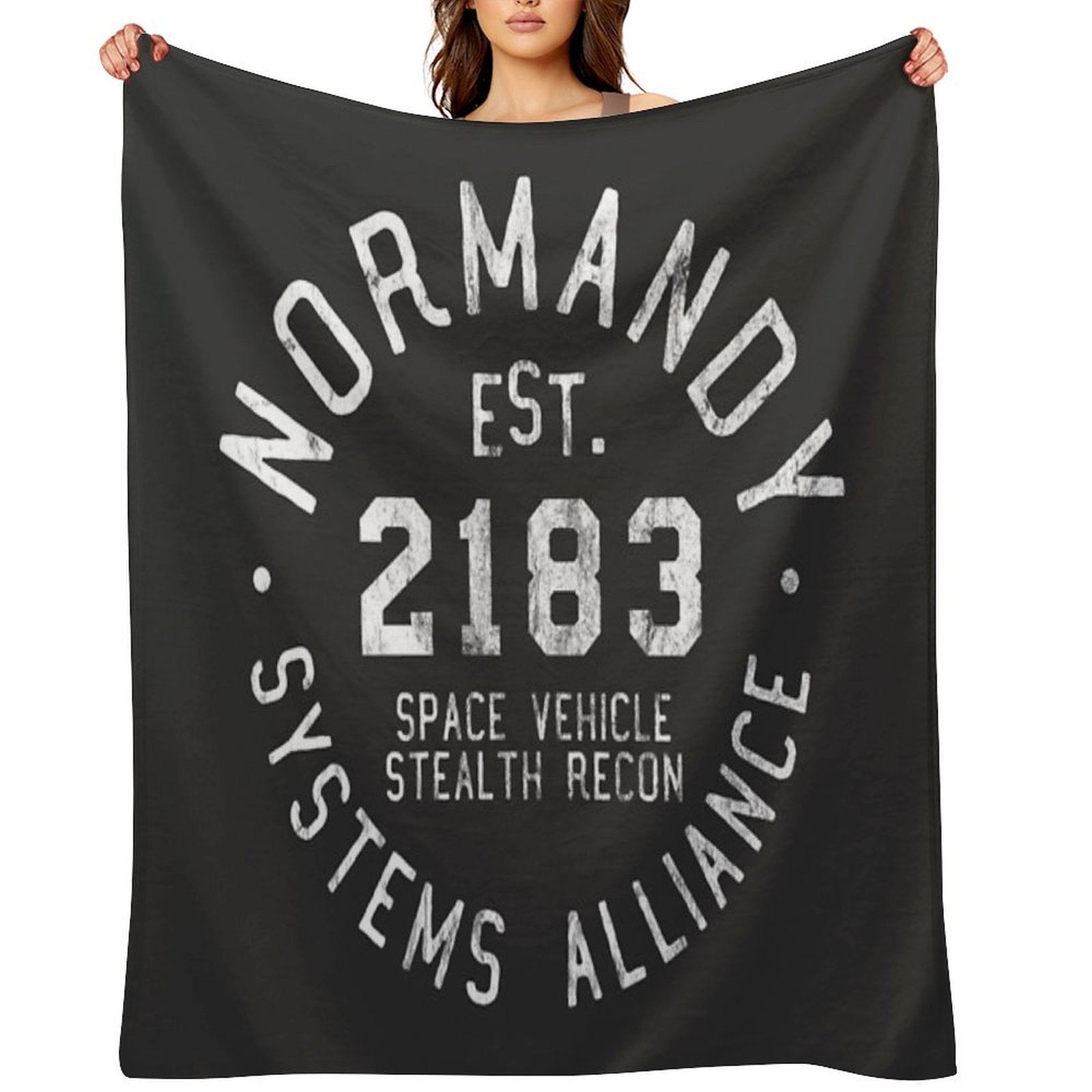 SSV Normandy Athletic Shirt  Mass Effect Athletic Style  White Print Gift-ready Throw Blanket