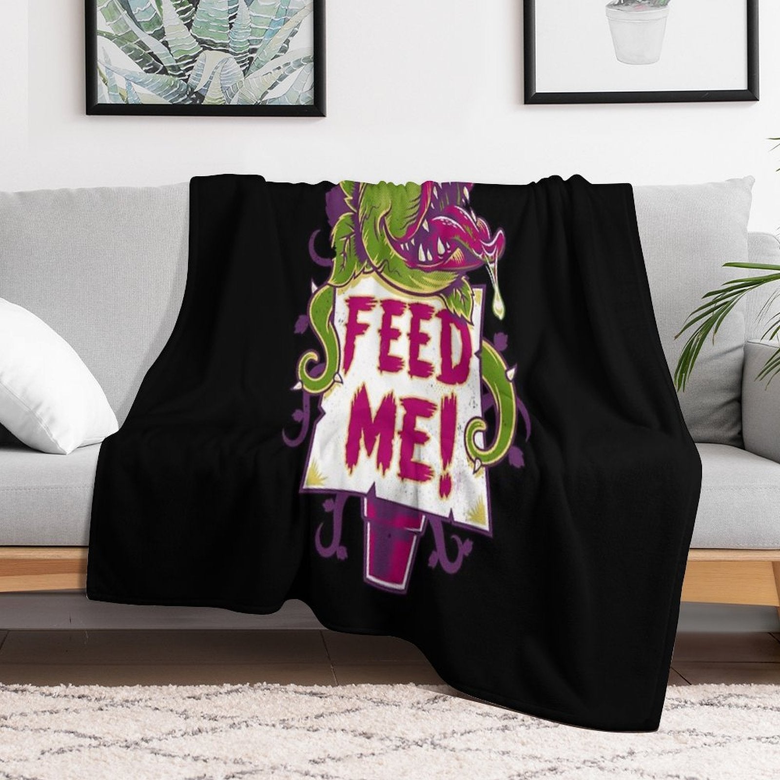Feed Me - Creepy Cute Audrey Plant - Vintage Spooky Horror Musical Quick-dry Throw Blanket