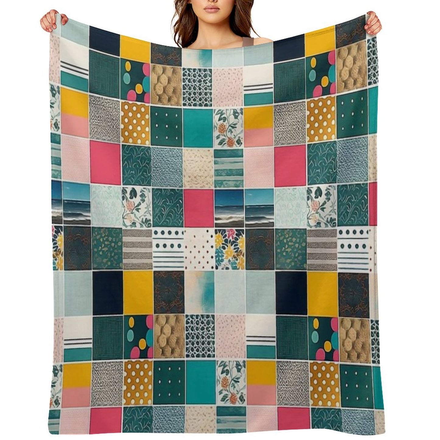 Colorful Patchwork Pattern Anti-pilling Throw Blanket