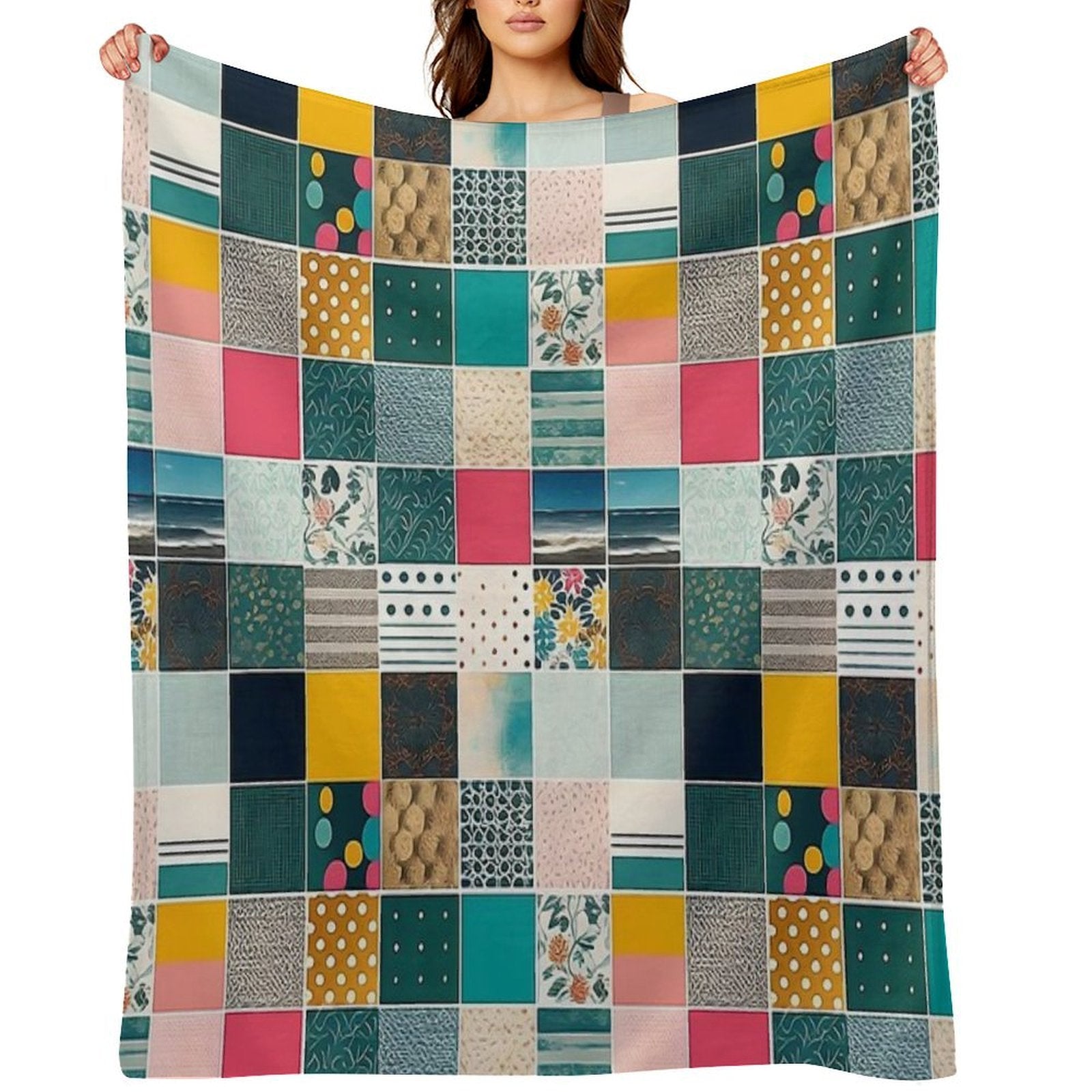Colorful Patchwork Pattern Anti-pilling Throw Blanket