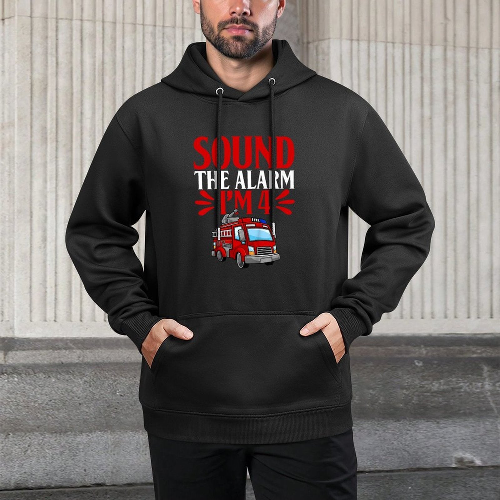Kids Sound The Alarm 4 Years Old 4th Birthday Little Firefighter Breathable Fabric Hoodie