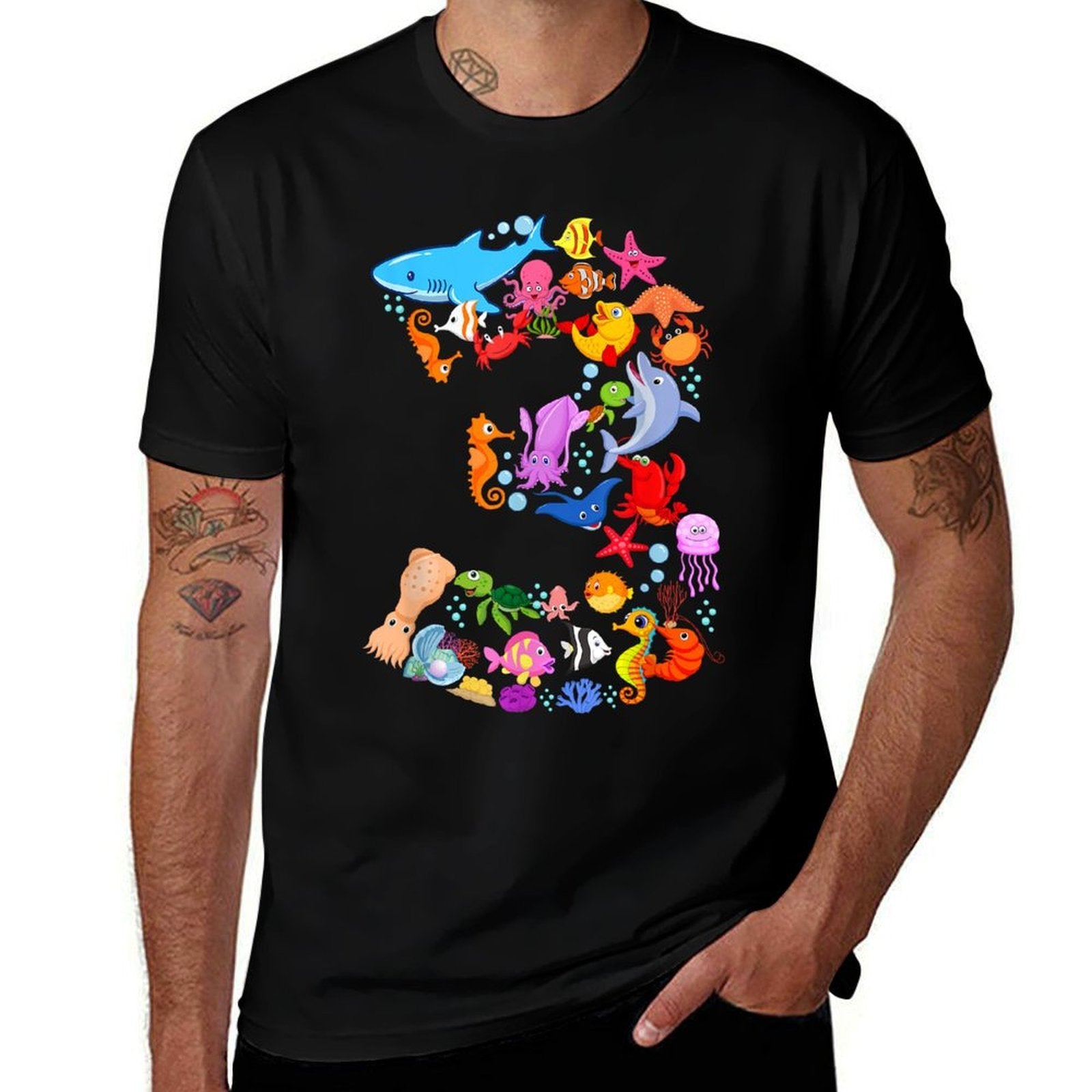 Under Sea 3 Three Year Kids 3rd Birthday Party Ocean Animals  Soft T-Shirt