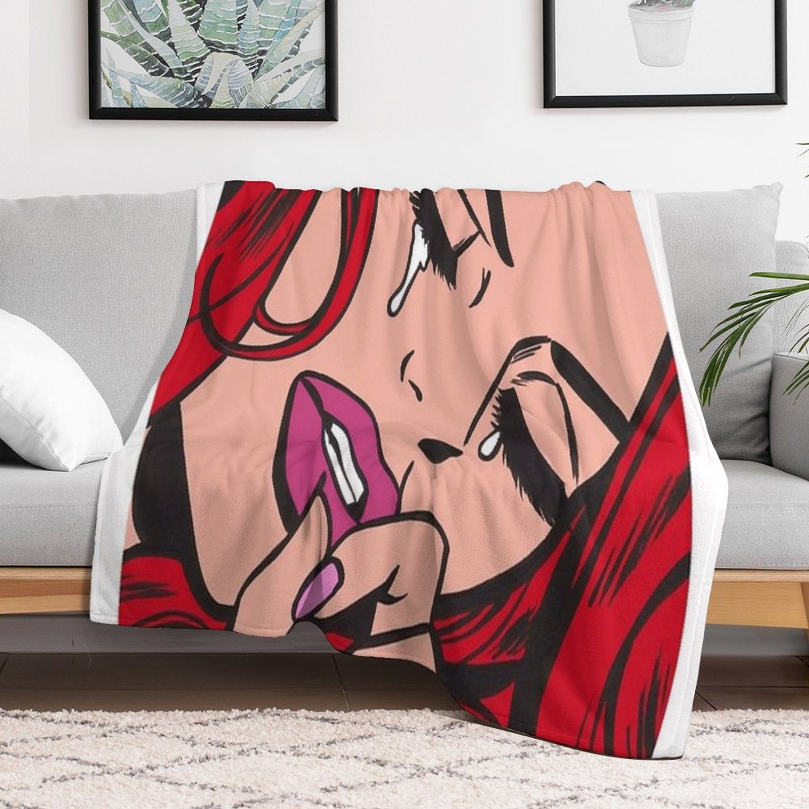 Red Crying Comic Girl Eco-conscious Throw Blanket