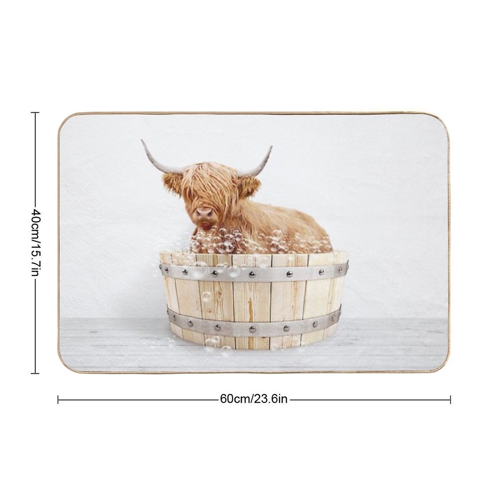 Highland Cow in Wooden Bathtub, Cow Taking A Bath, Cow Bathing, Bathtub Animal Art Print By Synplus  Absorbent Bath Mat