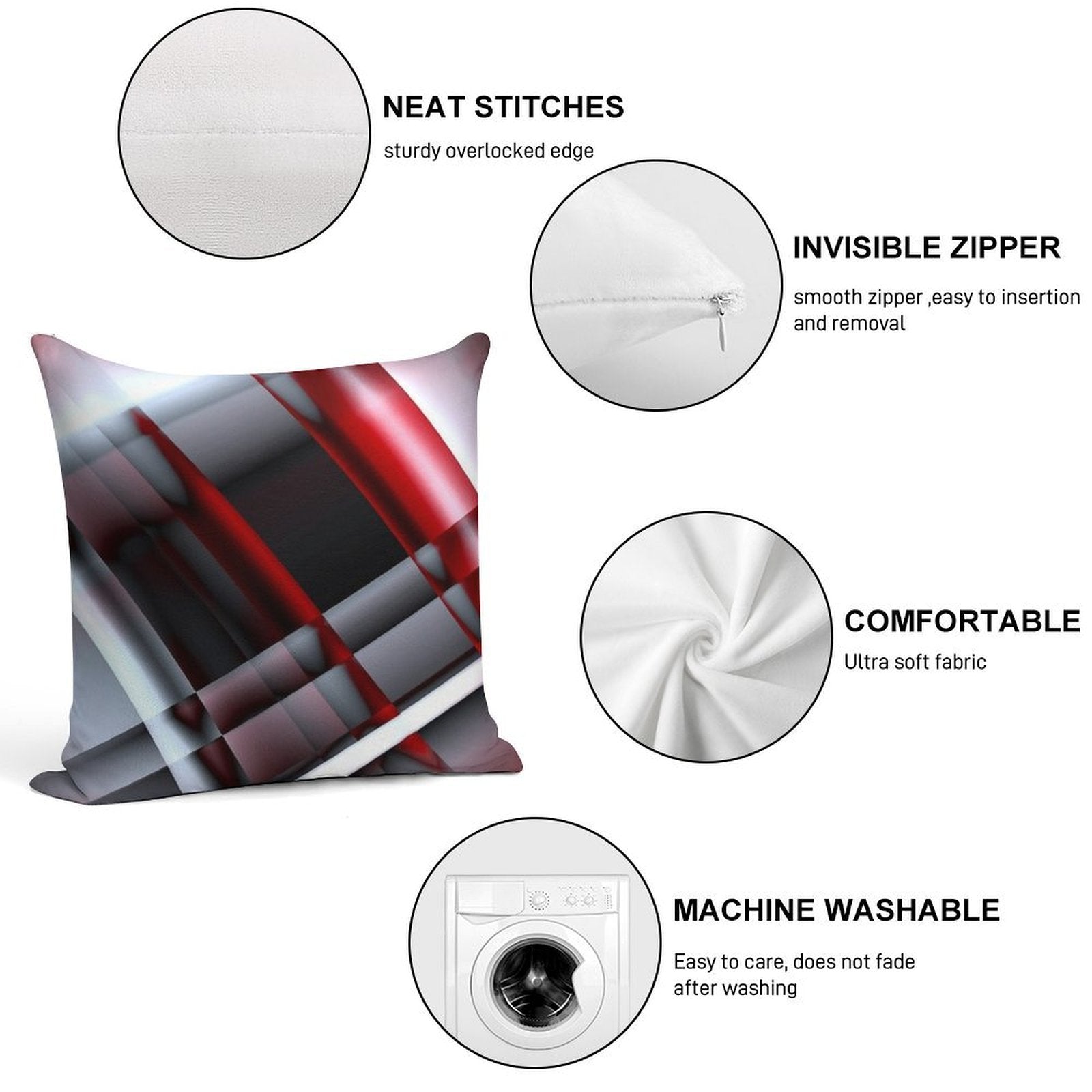 Decorative Red And White Soft Short Plush Fabric Throw Pillow