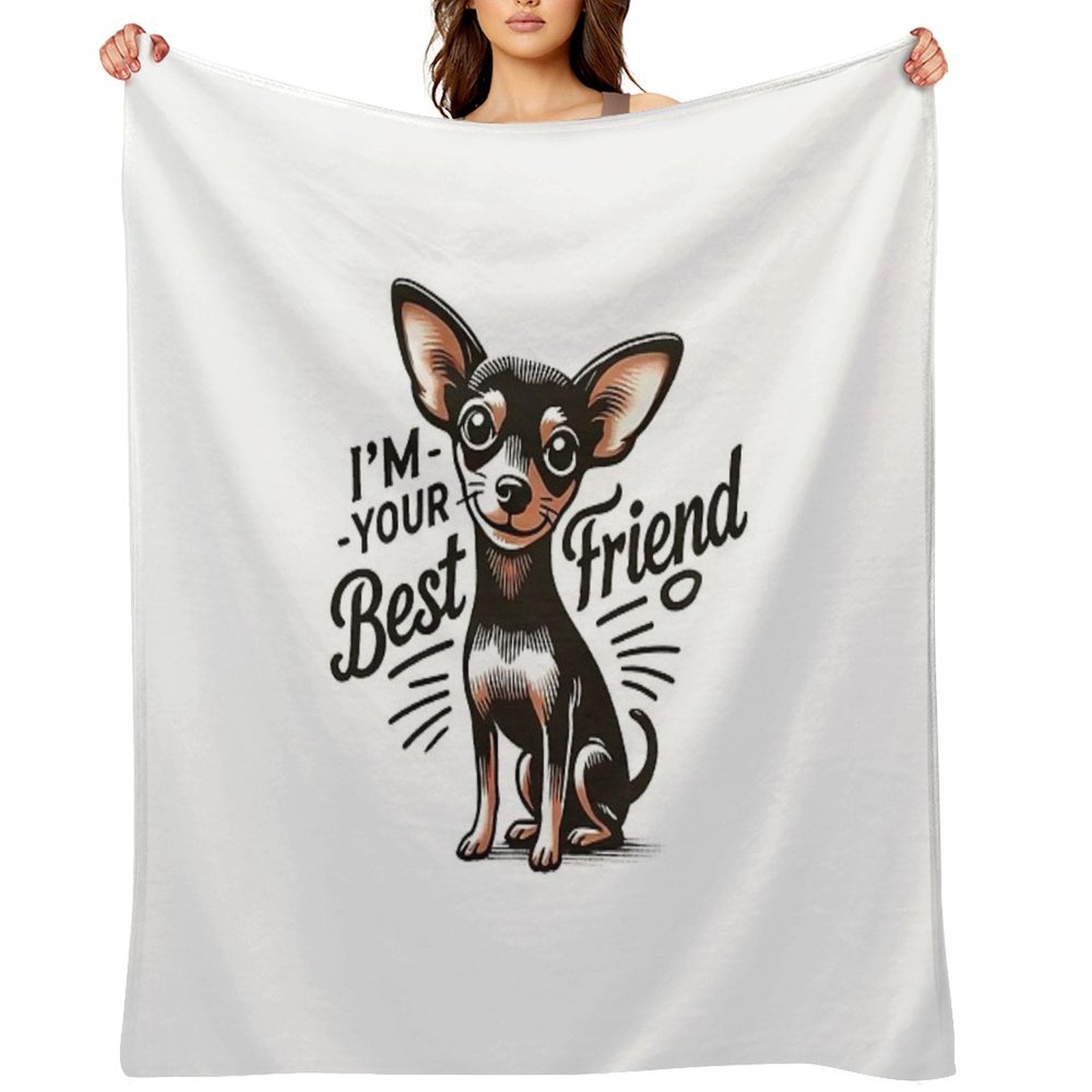 Anime Style Miniature Pinscher T-Shirt 'I'm Your Best Friend' Design Sustainable Throw Blanket