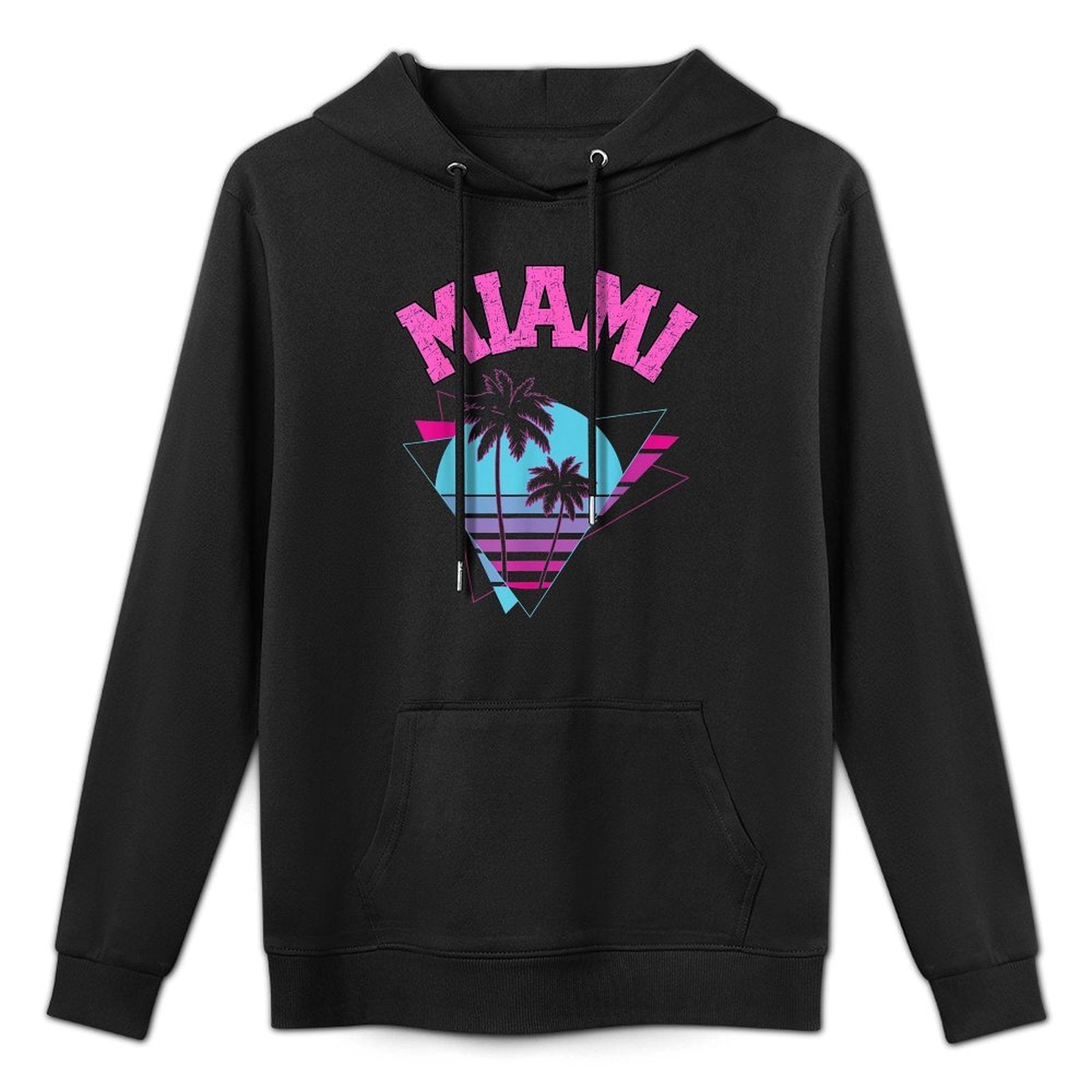 Miami Retro 80s Geometric Shapes And Palm Trees Graphic Kangaroo Pocket Hoodie