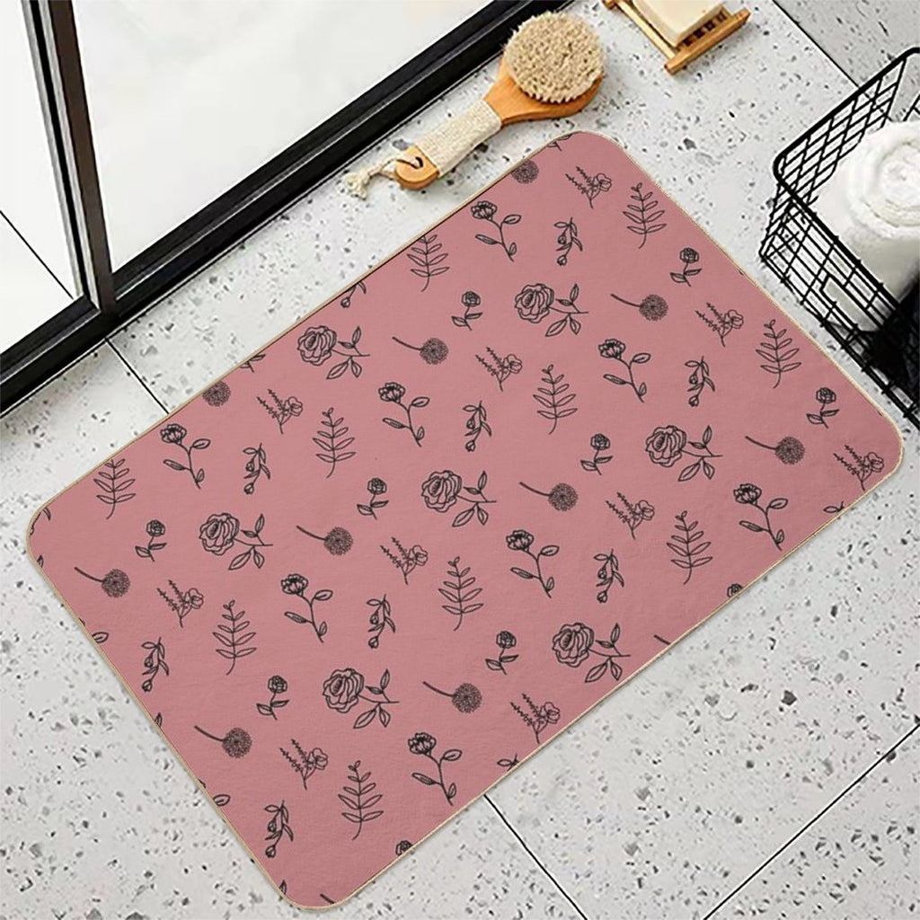 Flower Pattern PinkRed Back  Absorbent Bath Mat